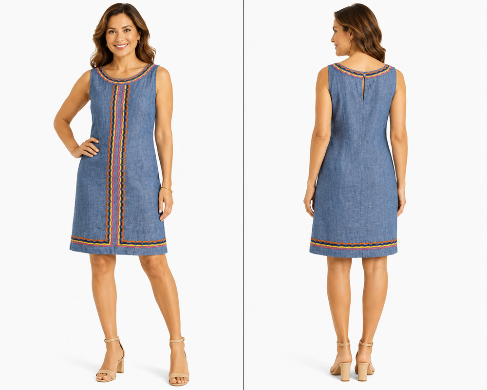 Talbots Linen Cotton Coastal Embroidered Sleeveless Knee Length Summer Dress 12